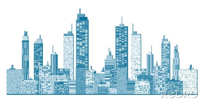 Fotobehang Grafisch blauw panorama van gebouwen