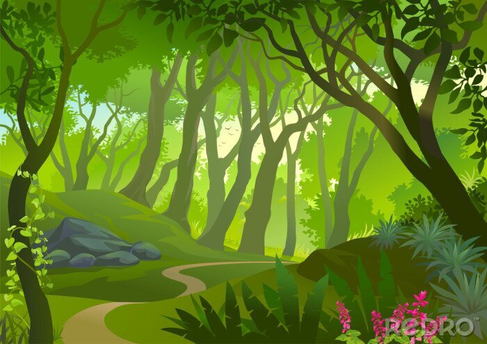 Fotobehang Grafisch groen uitzicht van de jungle