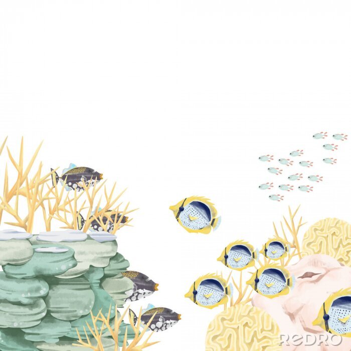 Fotobehang Grafisch koraalrif in minimalistische stijl