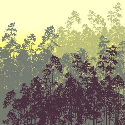Fotobehang Grafisch landschap met bomen