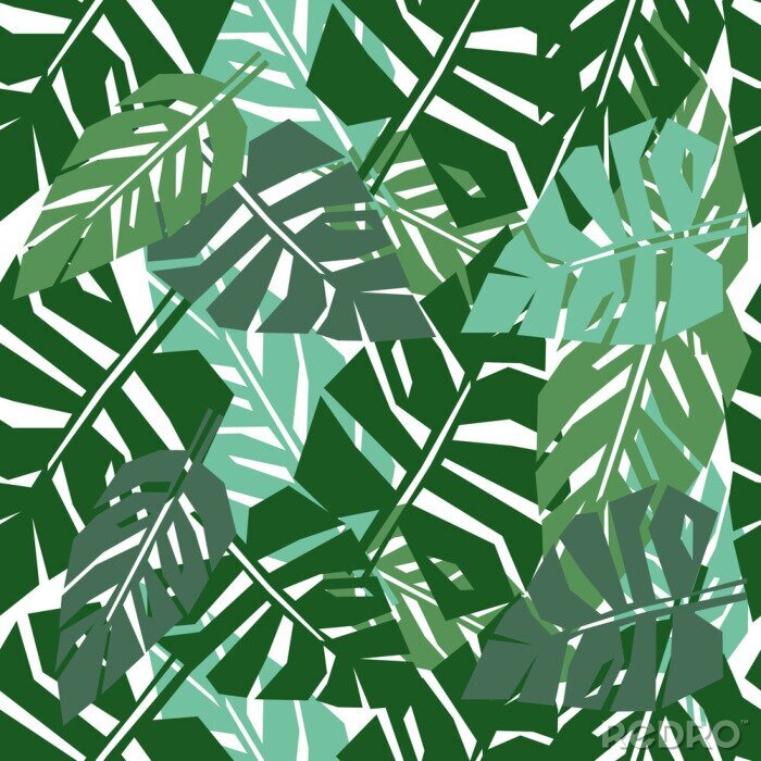 Fotobehang Grafische bladeren in het oerwoud