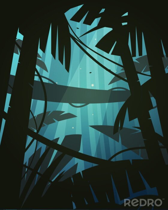 Fotobehang Grafische blauwe jungle