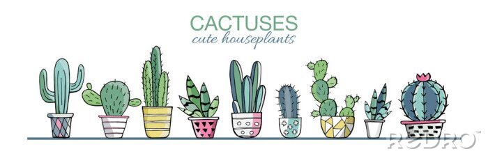 Fotobehang Grafische cactusplanten