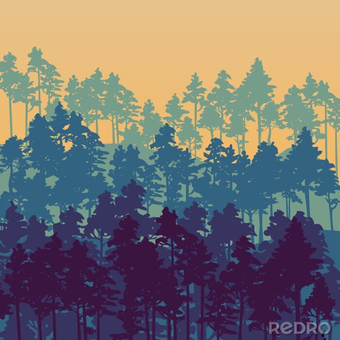 Fotobehang Grafische dennenbomen