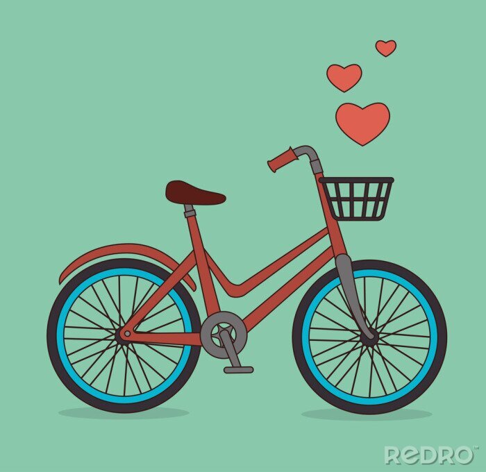 Fotobehang Grafische fiets en harten
