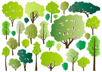Fotobehang Grafische groene bomen