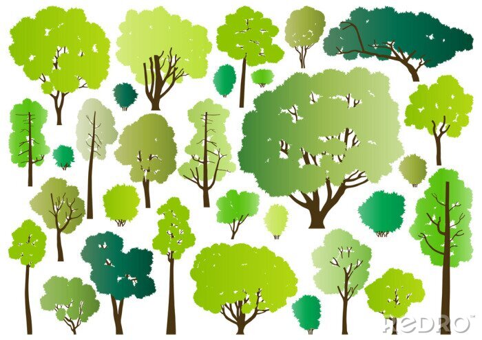 Fotobehang Grafische groene bomen