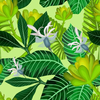 Fotobehang Grafische groene junglebladeren