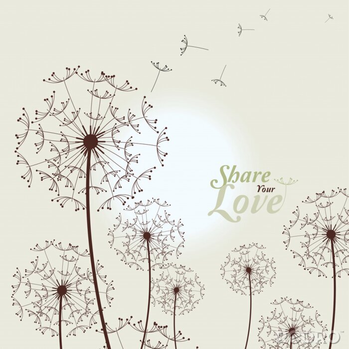 Fotobehang Grafische paardenbloemen op beige achtergrond