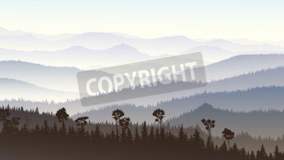 Fotobehang Grafische stroken van bergtoppen en bomen
