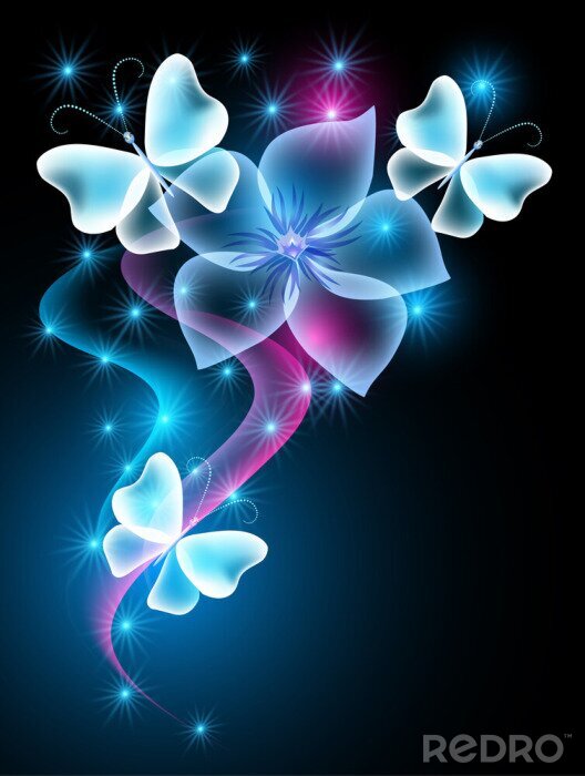 Fotobehang Grafische vlinders en bloemen