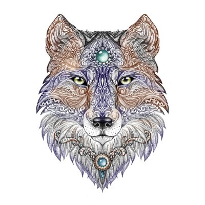 Fotobehang Grafische voorstelling van een wolvenkop