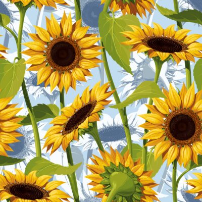 Fotobehang Grafische voorstelling van zonnebloemen