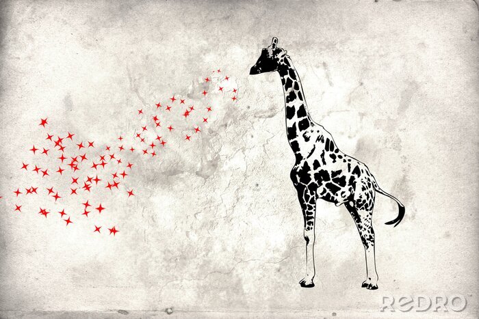 Fotobehang Grafitte met een giraf op een muur