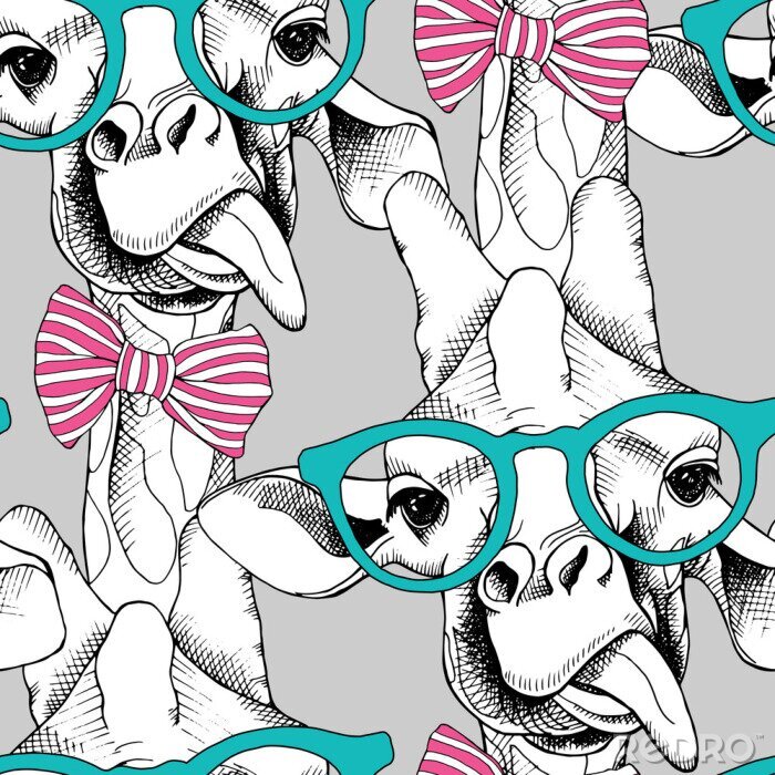 Fotobehang Grappige giraffen in kleurrijke glazen