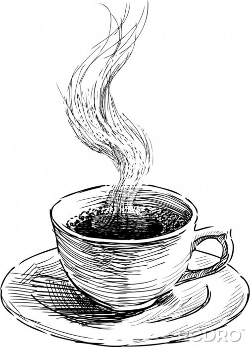 Fotobehang Gravure van dampende koffie