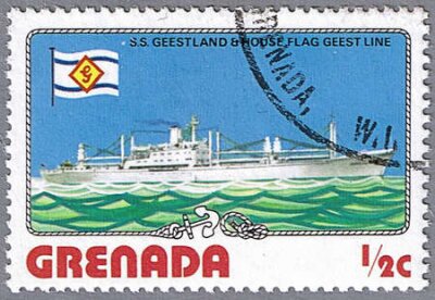 Fotobehang GRENADA - CIRCA 1976: Een stempel gedrukt in Grenada toont SS geestland en Geest Line Vlag, is serie gewijd aan de schepen, circa 1976