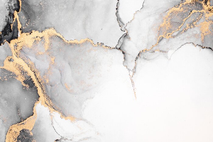 Fotobehang Grijs marmer met gouden accenten