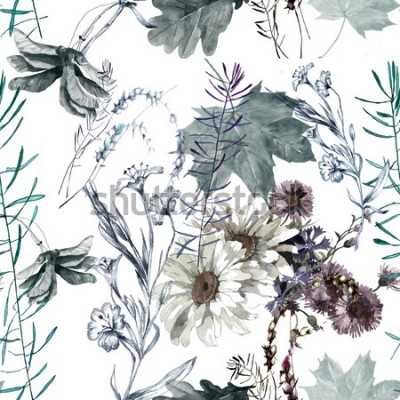 Fotobehang Grijs patroon met bloemen