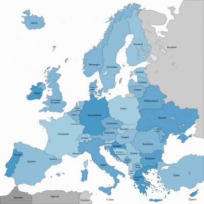 Fotobehang Grijze-blauwe kaart van Europa