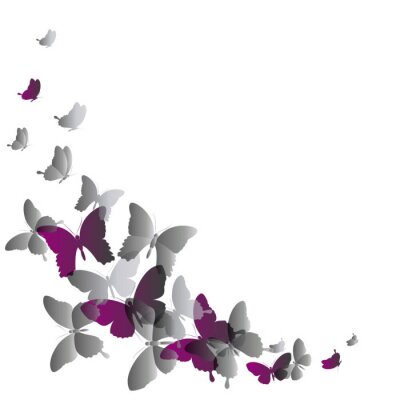 Fotobehang Grijze en paarse vlinders in beweging