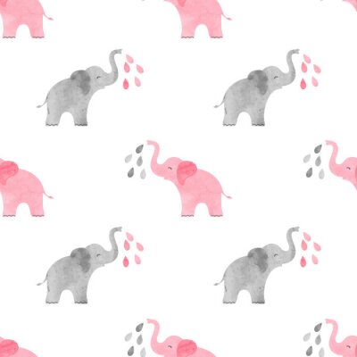 Grijze en roze aquarel olifanten