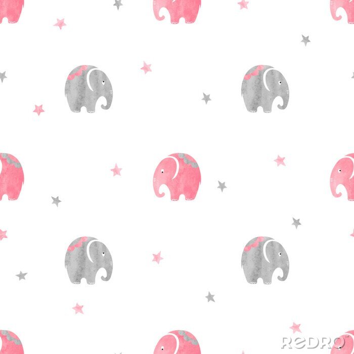 Fotobehang Grijze en roze olifanten