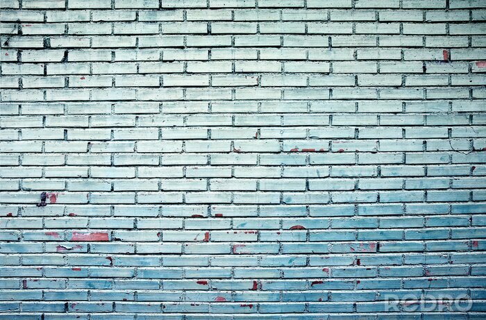 Fotobehang Groen-blauwe bakstenen muur