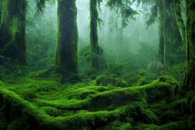 Fotobehang Groen bos bedekt met mos