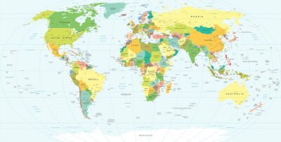 Fotobehang Groen-gele wereldkaart
