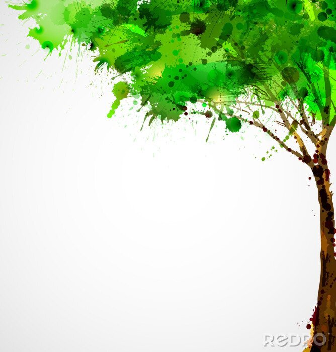 Fotobehang Groene abstracte boom vormen door blots