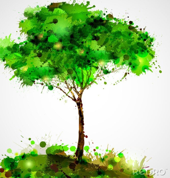 Fotobehang Groene abstracte boom vormen door blots