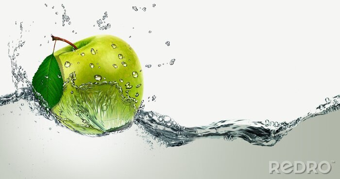 Fotobehang Groene appel op water