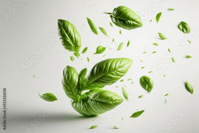 Fotobehang Groene basilicumblaadjes op een witte achtergrond