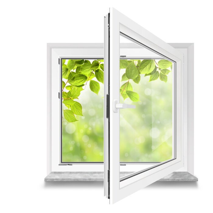 Fotobehang Groene bladeren buiten het raam