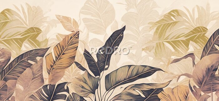 Fotobehang Groene jungle in de kleuren beige en bruin