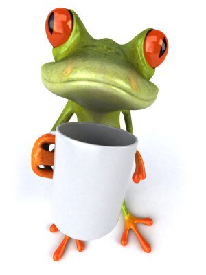 Fotobehang Groene kikker met een kop koffie