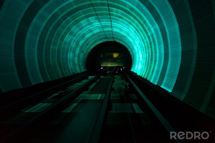 Fotobehang Groene neon 3D tunnel