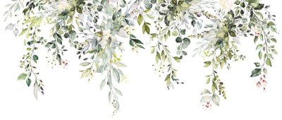 Fotobehang Groene takjes geschilderd met waterverf op een witte achtergrond