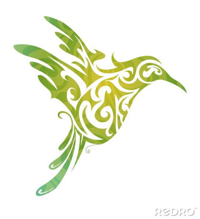 Fotobehang Groene vogel in decoratieve stijl