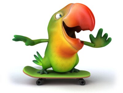 Fotobehang Groene vogel op skateboard