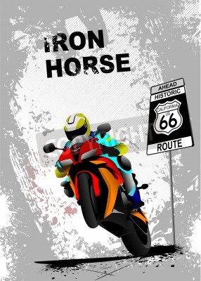 Fotobehang Grunge grijze achtergrond met motorfiets beeld. Ijzeren paard. Vector illustratie