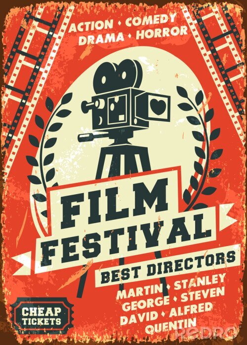 Fotobehang Grunge retro filmfestival poster. Vector illustratie.