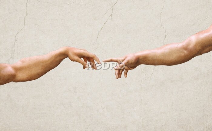 Fotobehang Handaanraakmotief op een beige achtergrond met een betonnen textuur