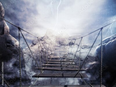 Fotobehang Hangbrug tegen de achtergrond van een storm