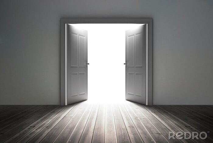 Fotobehang Helder licht achter een grote deur