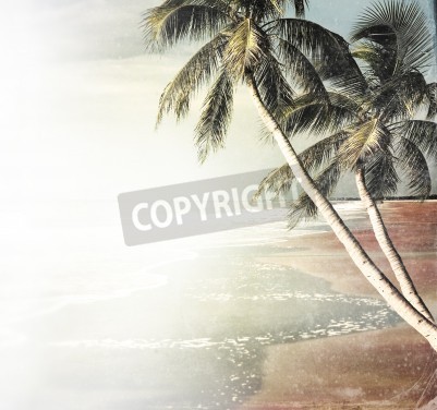 Fotobehang Hemels strand met een palmboom