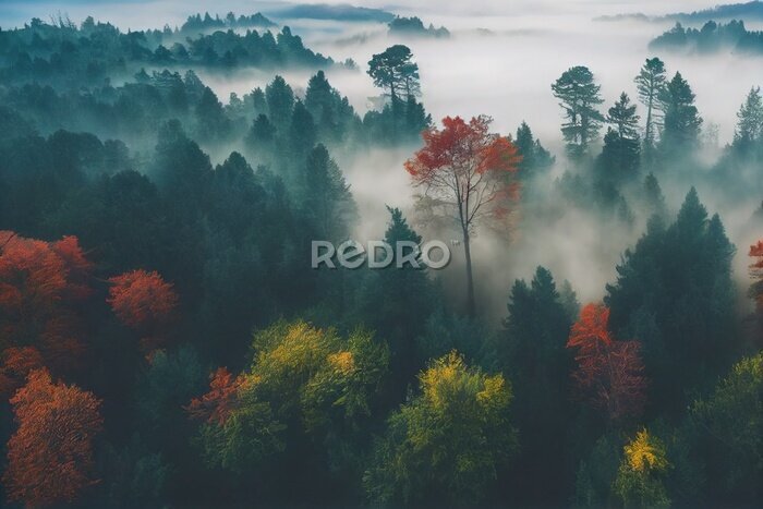 Fotobehang Herfst mist in het bos