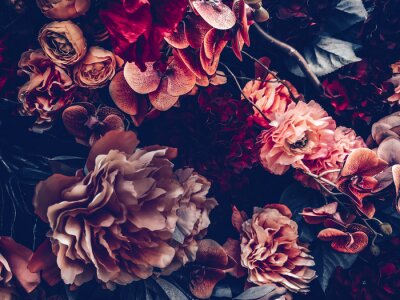 Fotobehang Herfstbloemen in retrostijl