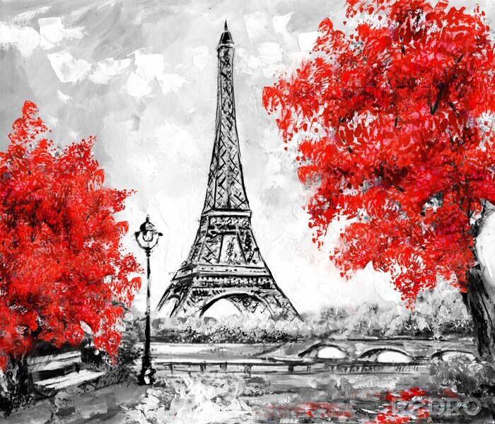 Fotobehang Herfstbomen bij de Eiffeltoren